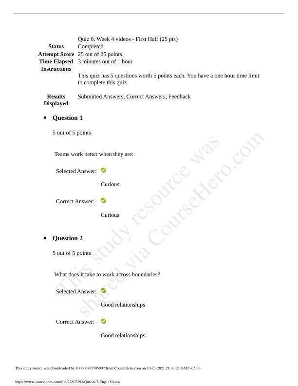 BUS 302 Management Concepts quiz 6 Week 4 Video