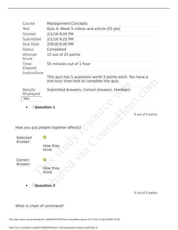 Business 302 management concept week 5 quiz 4