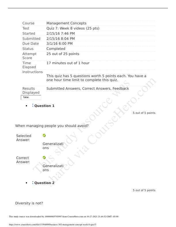 Business 302 management concept week 8 quiz 7