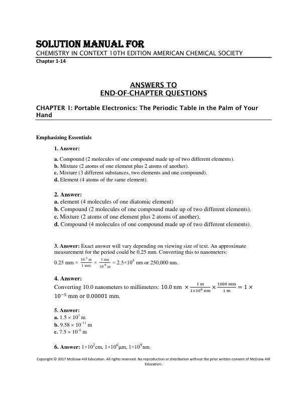 Solution Manual For Chemistry in Context 10th Edition by American Chemical Society Chapter 1-14