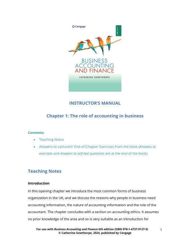 Solution Manual For Business Accounting & Finance, 6th Edition by Catherine Gowthorpe Chapter 1-20