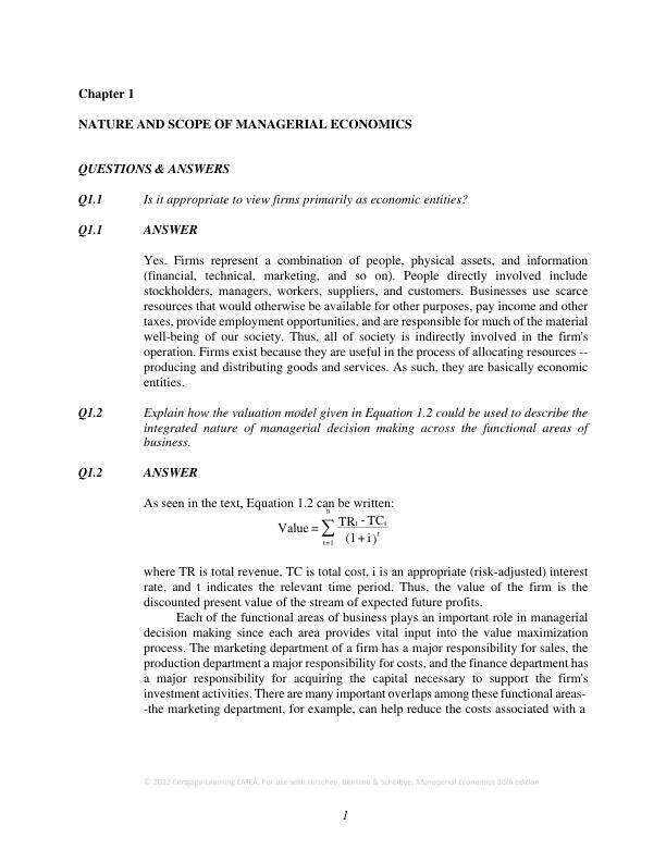 Solution Manual For Managerial Economics, 16th Edition by Mark Hirschey (Author), Eric Bentzen (Author), Carsten Scheibye (Author)