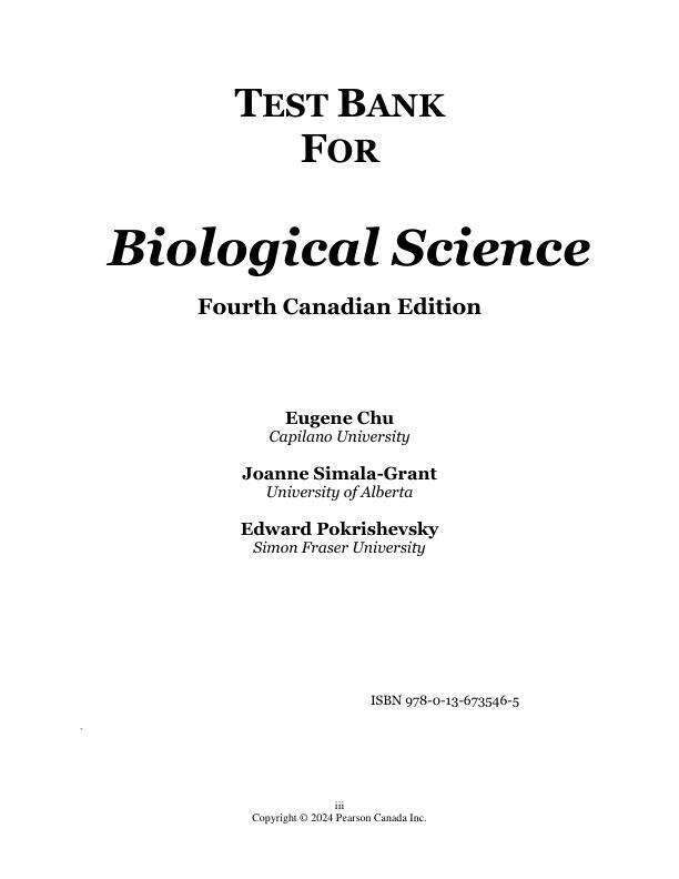 TB Biological Science, Canadian Edition, 4th Edition by Scott Freeman, Kim Quillin, Lizabeth Allison, Michael Black, Greg Podgorski, Emily Taylor, Michael Harrington, Joan C. Sharp Chapter 1-49