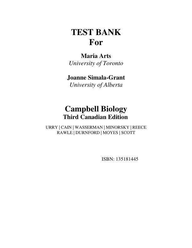 TB Campbell Biology, Canadian Edition, 3rd Edition by Jane B. Reece, Lisa A. Urry, Michael L. Cain, Steven A. Wasserman, Peter V. Minorsky, Robert B Jackson, Fiona E. Rawle, Christopher D. Moyes, Kevin