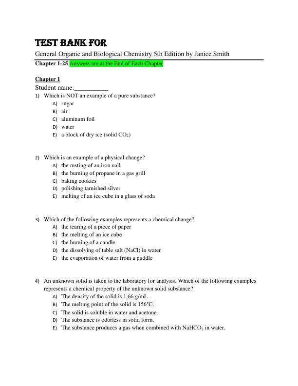 Test Bank For General Organic and Biological Chemistry 5th Edition by Janice Smith Chapter 1-25