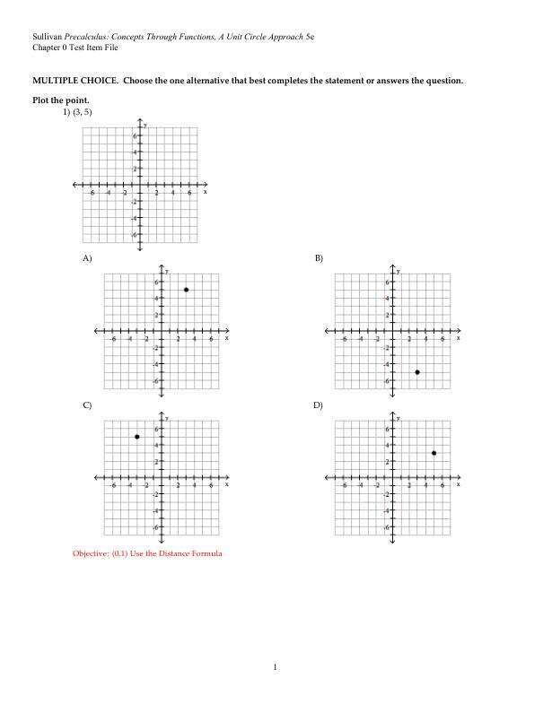Test Bank for Precalculus Concepts Through Functions, A Unit Circle Approach to Trigonometry, 5th edition Michael Sullivan, Michael Sullivan