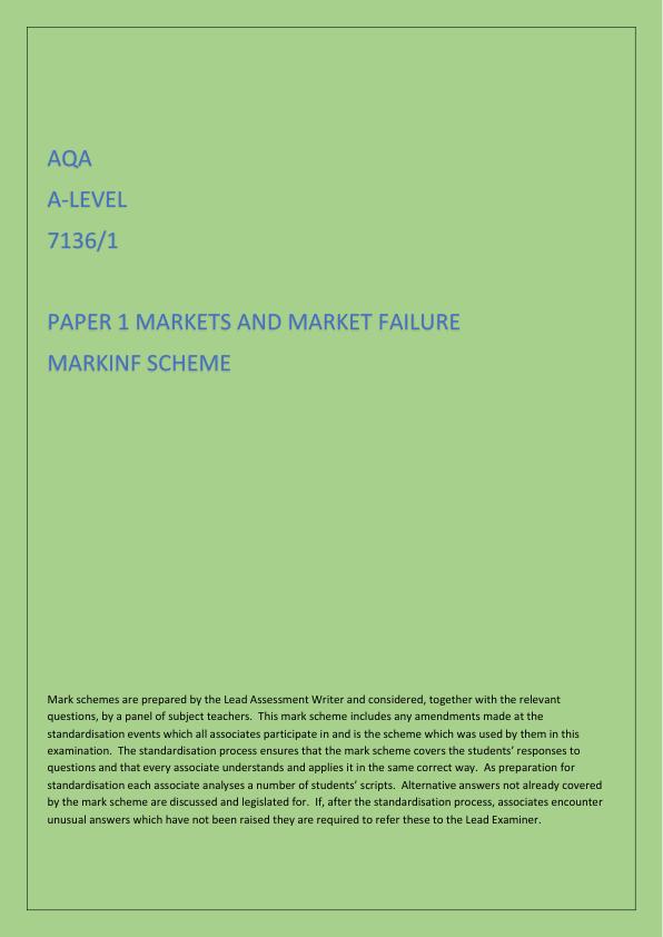 AQA A LEVEL ECONOMICS 7136 1 PAPER 1