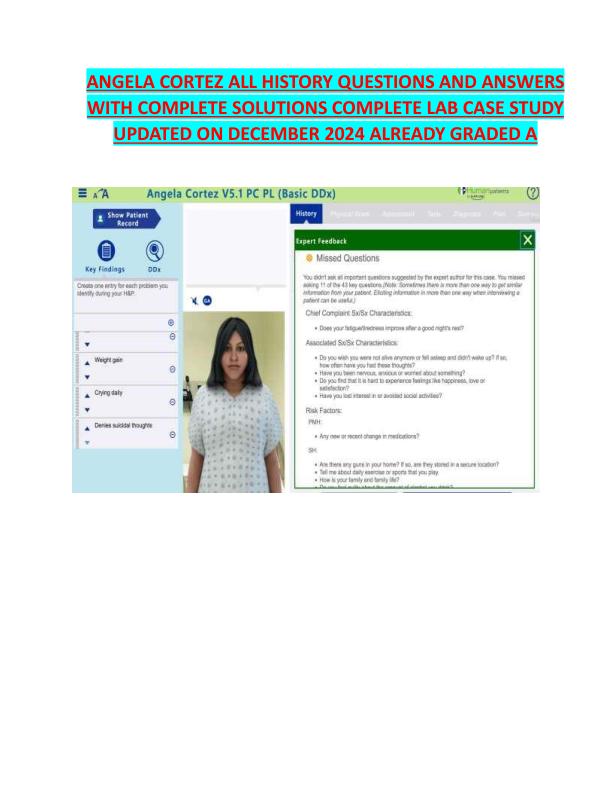 ANGELA CORTEZ ALL HISTORY QUESTIONS AND ANSWERS WITH COMPLETE SOLUTIONS 