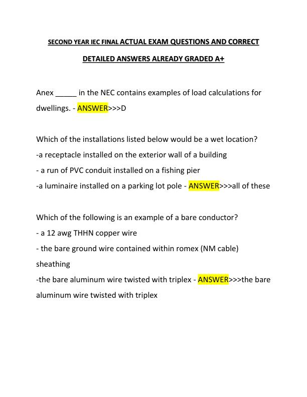 SECOND YEAR IEC FINAL ACTUAL EXAM QUESTIONS AND CORRECT DETAILED ANSWERS ALREADY GRADED A+