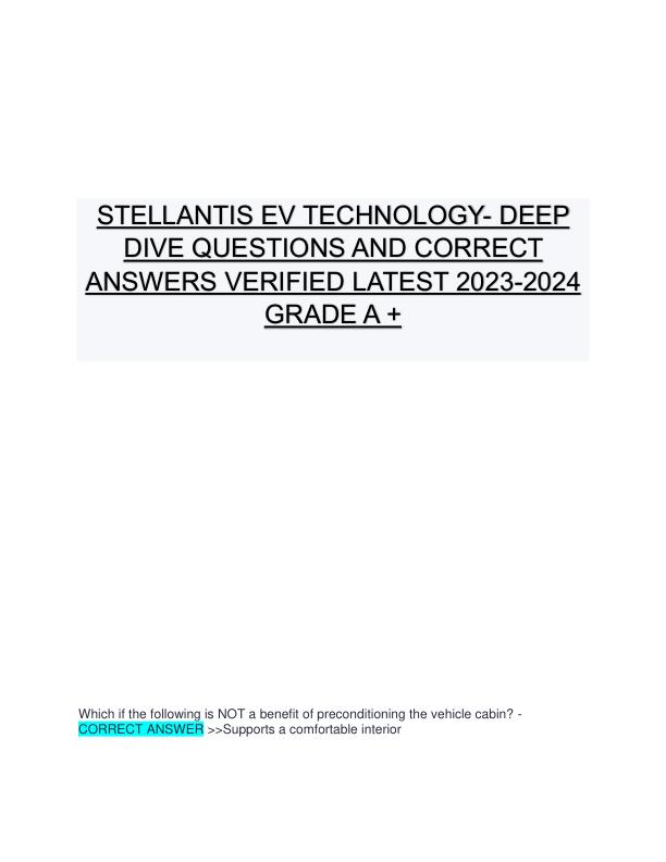 STELLANTIS EV TECHNOLOGY- DEEP DIVE QUESTIONS AND CORRECT ANSWERS VERIFIED LATEST 2023-2024 GRADE A +