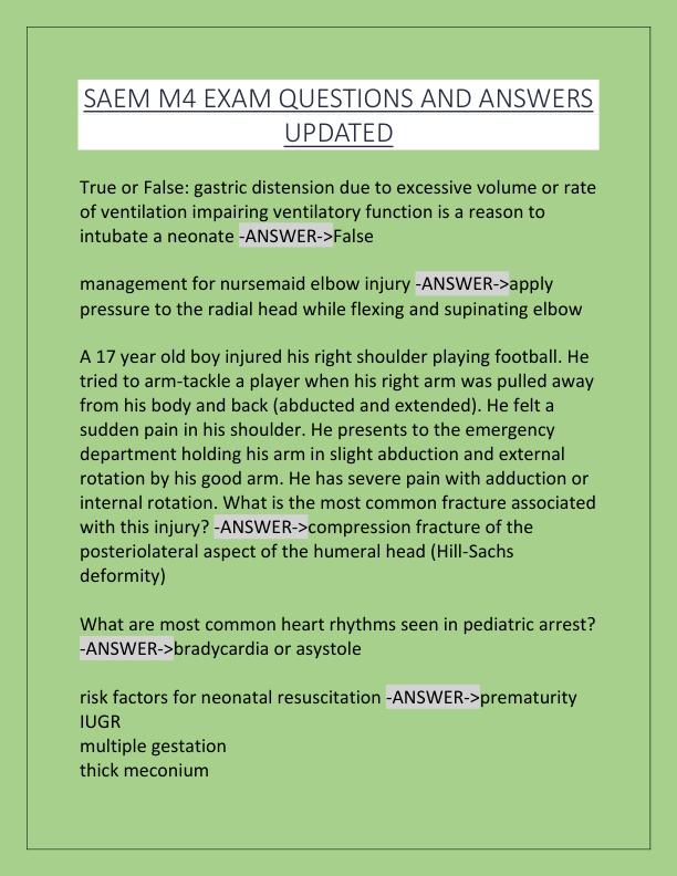 SAEM M4 EXAM QUESTIONS AND ANSWERS UPDATED