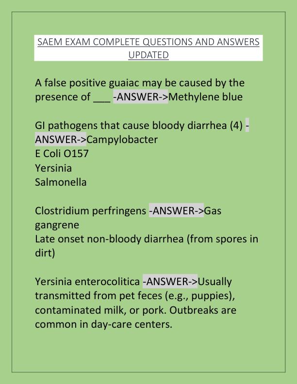 SAEM EXAM COMPLETE QUESTIONS AND ANSWERS UPDATED
