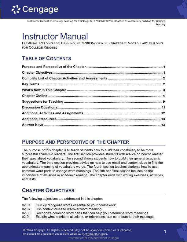 Solution Manual For Reading for Thinking 9th Edition by Laraine E. Flemming Chapter 1-11