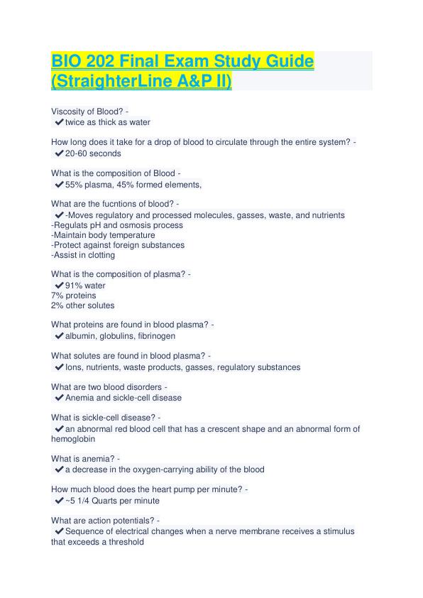 BIO 202 Final Exam Study Guide  (StraighterLine A&P II)
