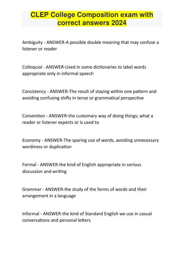 CLEP College Composition exam with  correct answers 2024