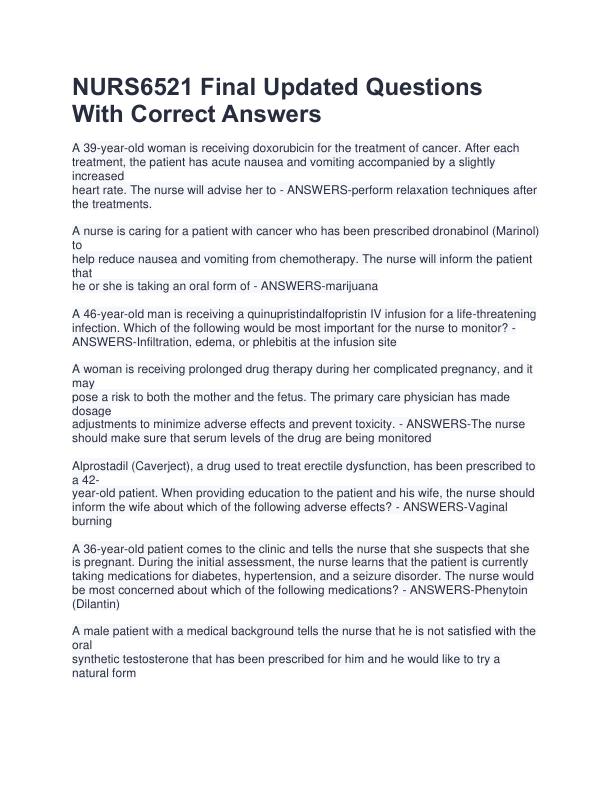NURS6521 Final Updated Questions With Correct Answer1