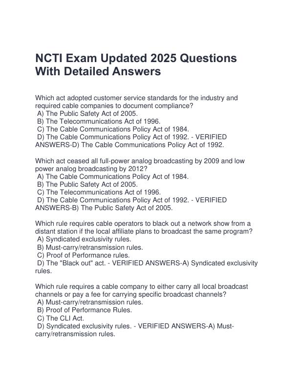 NCTI Exam Updated 2025 Questions With Detailed Answers