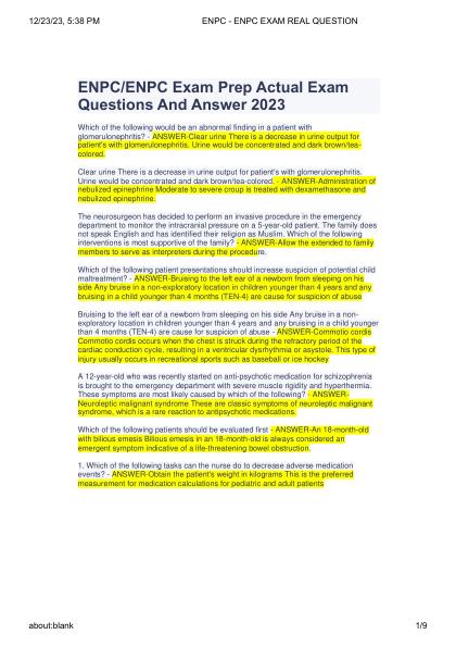 ENPC/ENPC Exam Prep Actual Exam  Questions And Answer 2023