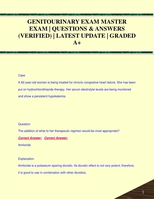 GENITOURINARY EXAM MASTER  EXAM | QUESTIONS & ANSWERS  (VERIFIED) | LATEST UPDATE | GRADED  A+