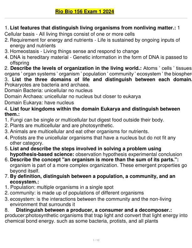 Rio Bio 156 Exam 1 2024