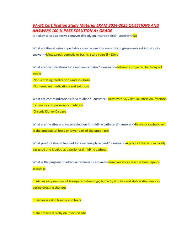 VA-BC Certification Study Material EXAM 2024-2025 QUESTIONS AND  ANSWERS 100 % PASS SOLUTION A+ GRADE
