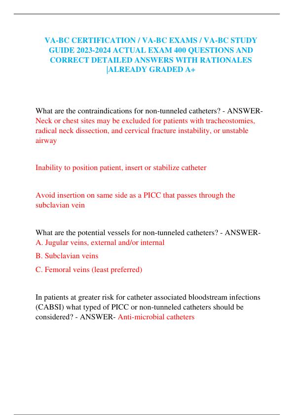VA-BC CERTIFICATION / VA-BC EXAMS / VA-BC STUDY  GUIDE 2023-2024 ACTUAL EXAM 400 QUESTIONS AND  CORRECT DETAILED ANSWERS WITH RATIONALES  |ALREADY GRADED A+