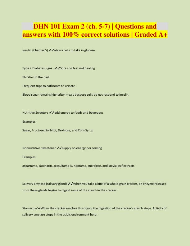 DHN 101 Exam 2 (ch. 5-7) | Questions and  answers with 100% correct solutions | Graded A+