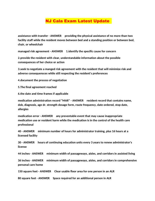NJ Cala Exam Latest Update 