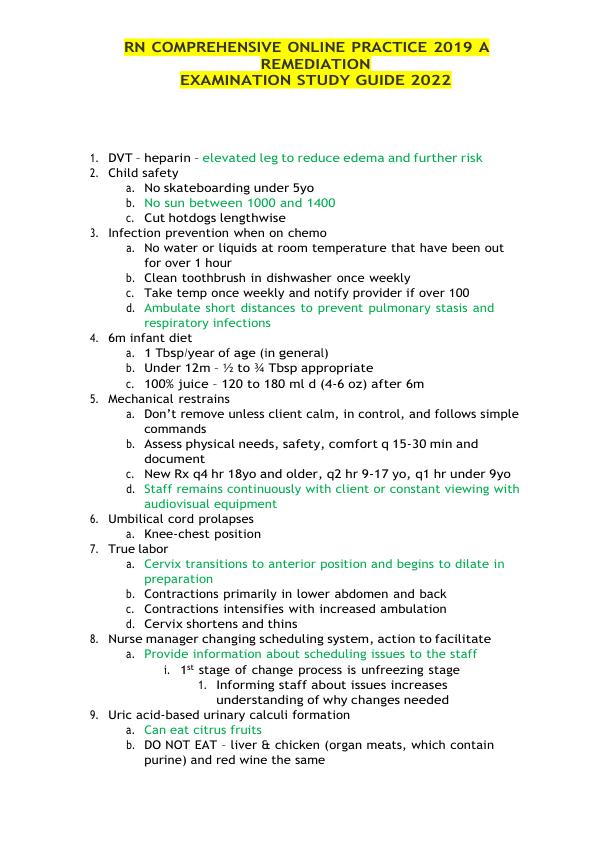 RN COMPREHENSIVE ONLINE PRACTICE 2019 A REMEDIATION EXAMINATION STUDY GUIDE 2022