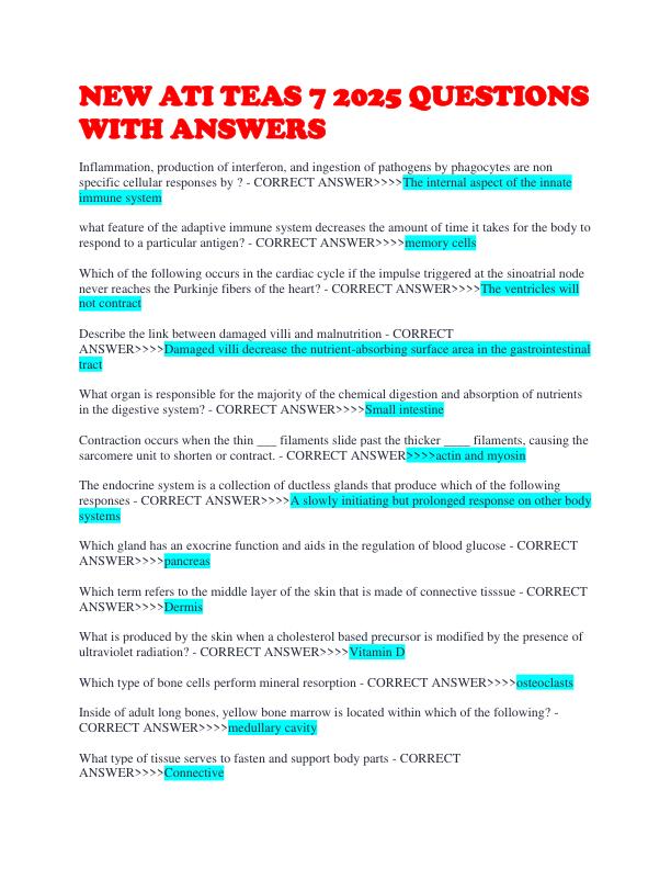 NEW ATI TEAS 7 2025 QUESTIONS WITH ANSWERS  