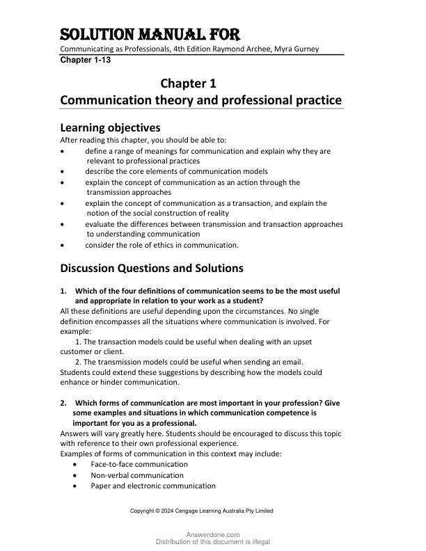 Solution Manual For Communicating as Professionals, 4th Edition by Raymond Archee, Myra Gurney Cjapter 1-13