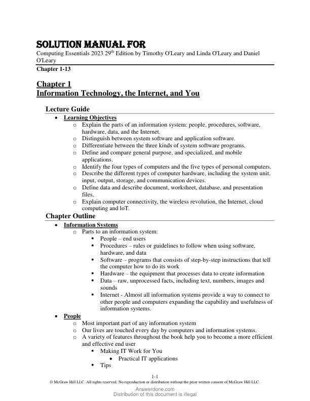Solution Manual For Computing Essentials 2023 29th Edition by Timothy O'Leary and Linda O'Leary and Daniel O'Leary Chapter 1-13