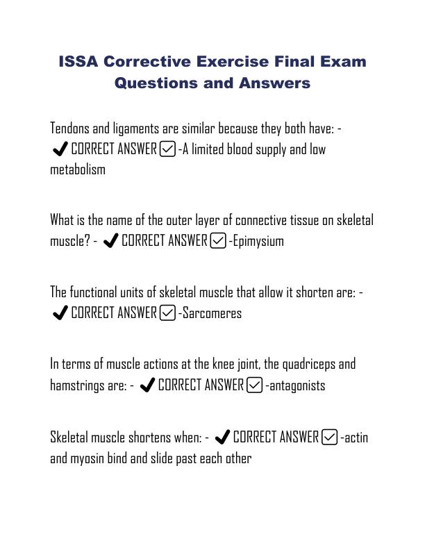 ISSA Corrective Exercise Final Exam Questions and Answers