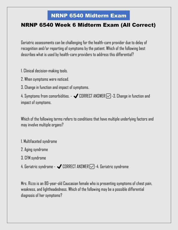 NRNP 6540 Week 6 Midterm Exam (All Correct)