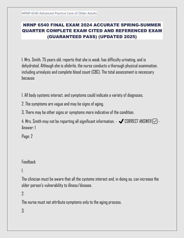 NRNP 6540 FINAL EXAM 2024 ACCURATE SPRING-SUMMER QUARTER COMPLETE EXAM CITED AND REFERENCED EXAM (GUARANTEED PASS) (UPDATED 2025)