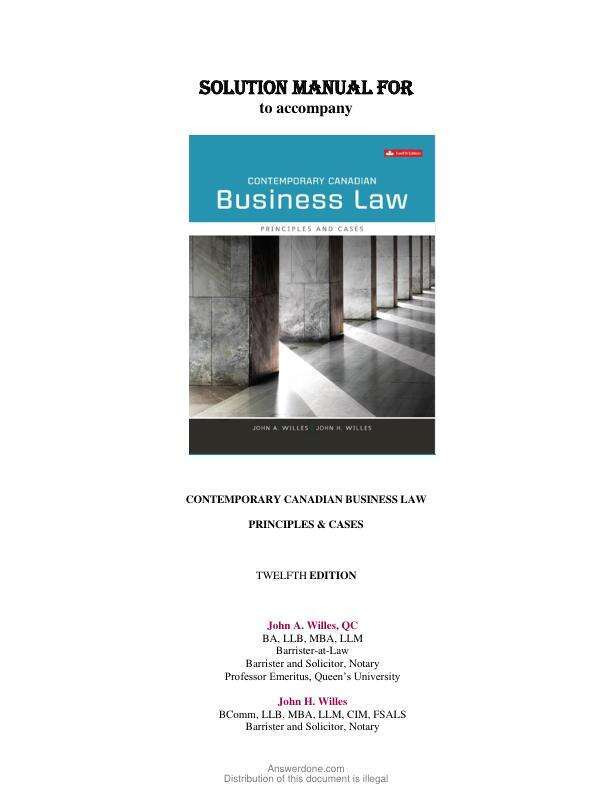 Solution Manual For Contemporary Canadian Business Law 12th Edition By John A Willes, John H Willes Chapter 1-35