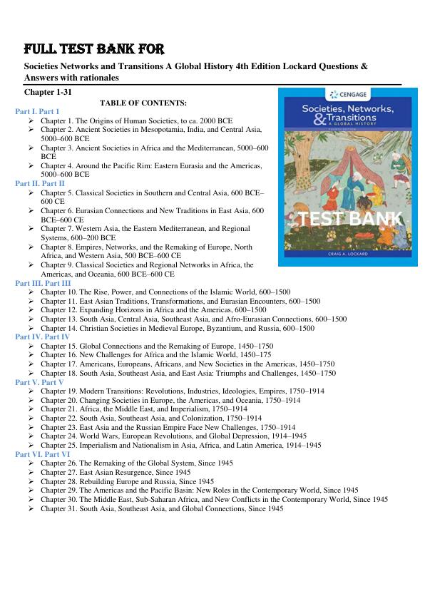 Full Test Bank For Societies, Networks, and Transitions A Global History, 4th Edition by Craig A. Lockard with Rationales Answers Chapter 1-31