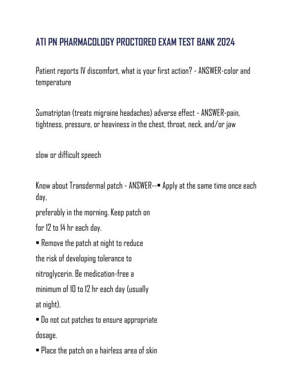 ATI PN PHARMACOLOGY PROCTORED EXAM TEST BANK 2024