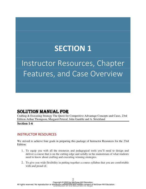 Solution Manual For Crafting & Executing Strategy The Quest for Competitive Advantage Concepts and Cases, 23rd Edition by Arthur Thompson, Margaret Peteraf, John Gamble and A. Strickland