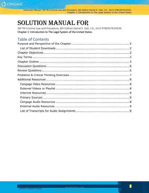 Solution Manual for Criminal Law and Procedure, 8th Edition by Daniel E. Hall, J.D., Ed.D Chapter 1-17