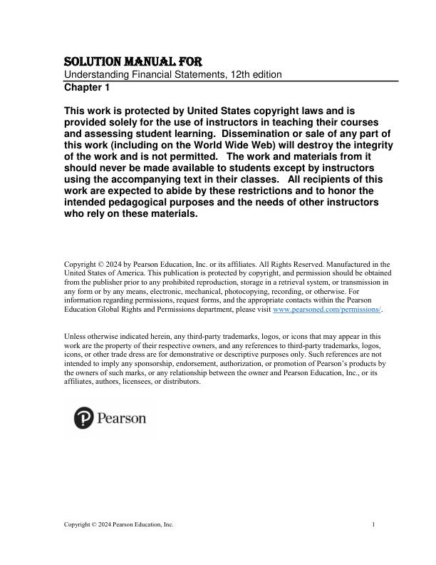 Solution Manual for Understanding Financial Statements, 12th Edition by Lyn M. Fraser, Aileen Ormiston
