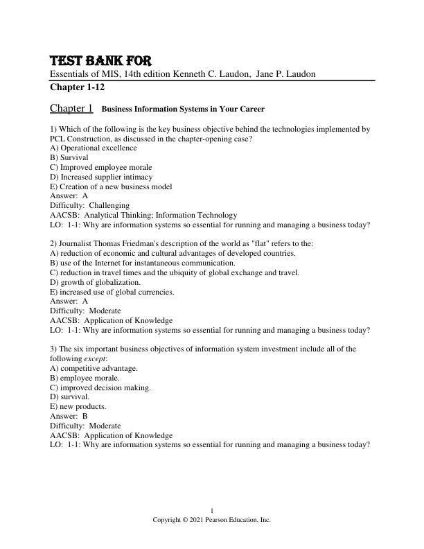 mobile-preview-Test Bank For Essentials of MIS, 14th Edition by Kenneth C. Laudon,  Jane P. Laudon