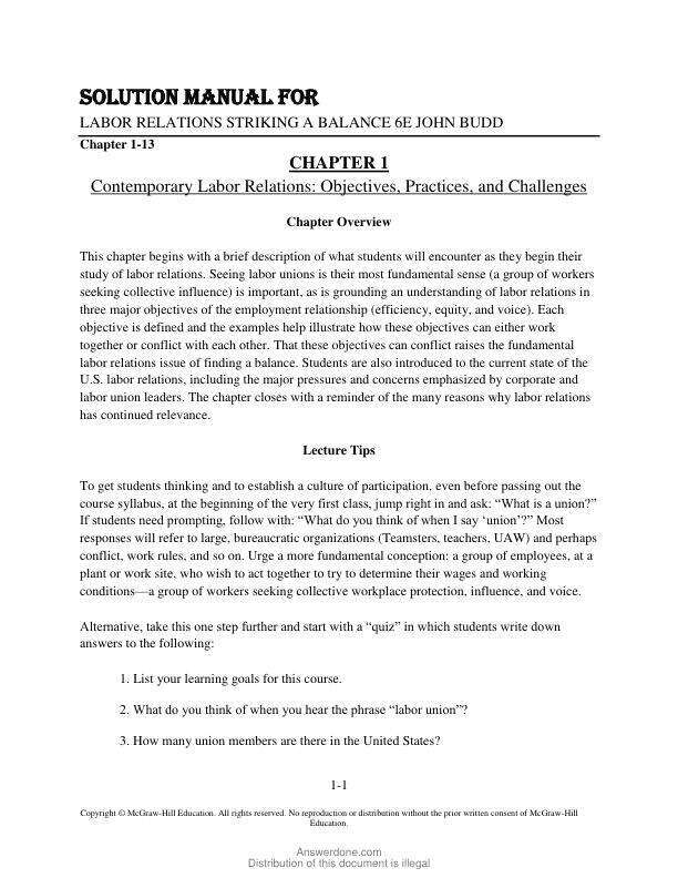 Solution Manual For Labor Relations Striking a Balance 6th Edition by John Budd Chapter 1-13