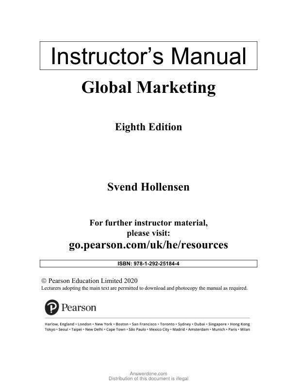Solution Manual For Global Marketing, 8th Edition by Svend Hollensen