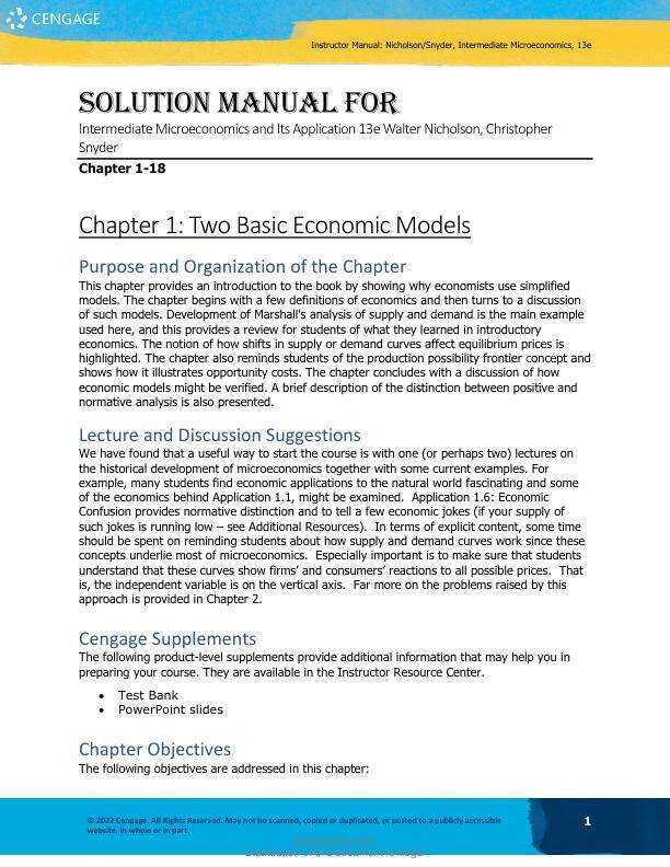 Solution Manual For Intermediate Microeconomics and Its Application 13th Edition by Walter Nicholson, Christopher Snyder Chapter 1-18
