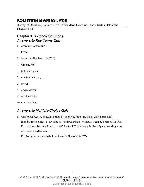 Solution Manual For Survey of Operating Systems, 7th Edition by Jane Holcombe and Charles Holcombe Chapter 1-12
