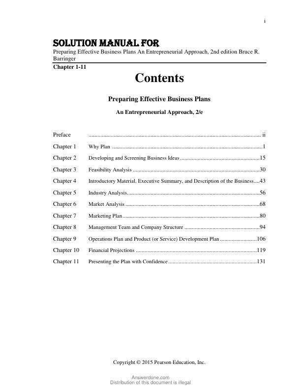 Solution Manual For Preparing Effective Business Plans An Entrepreneurial Approach, 2nd Edition by Bruce R. Barringer