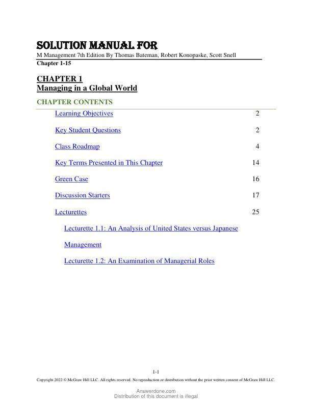 Solution Manual For M Management 7th Edition By Thomas Bateman, Robert Konopaske, Scott Snell Chapter 1-15.