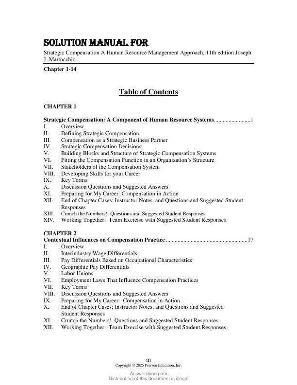 Solution Manual For Strategic Compensation A Human Resource Management Approach, 11th Edition by Joseph J. Martocchio Chapter 1-14