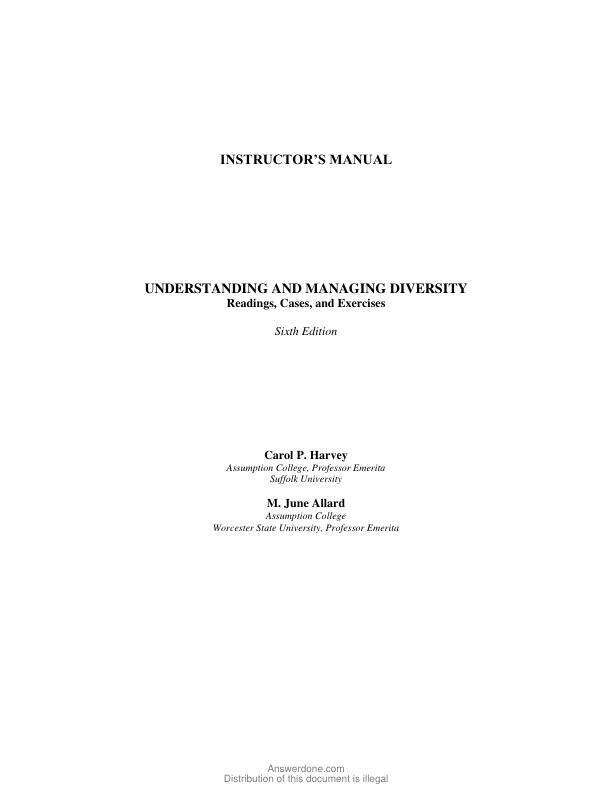 Solution Manual for Understanding and Managing Diversity Readings, Cases, and Exercises, 6th edition Carol Harvey, M June Allard